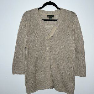 Eddie Bauer Linen Blend Button Down Knit Button Up Cardigan Womens L